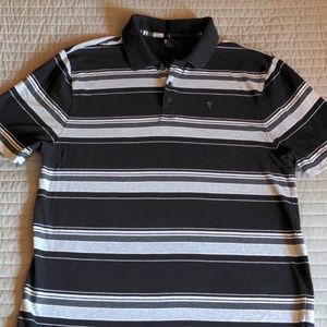 Men's Black & Gray Striped Button Top Polo Collared Shirt